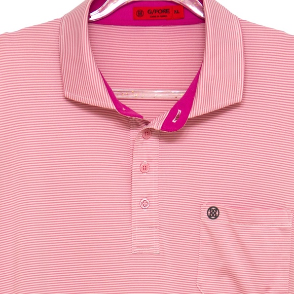 G/Fore Golf Polo Pink and White Stripe Golf Performance Shirt Mens XL - Picture 1 of 7